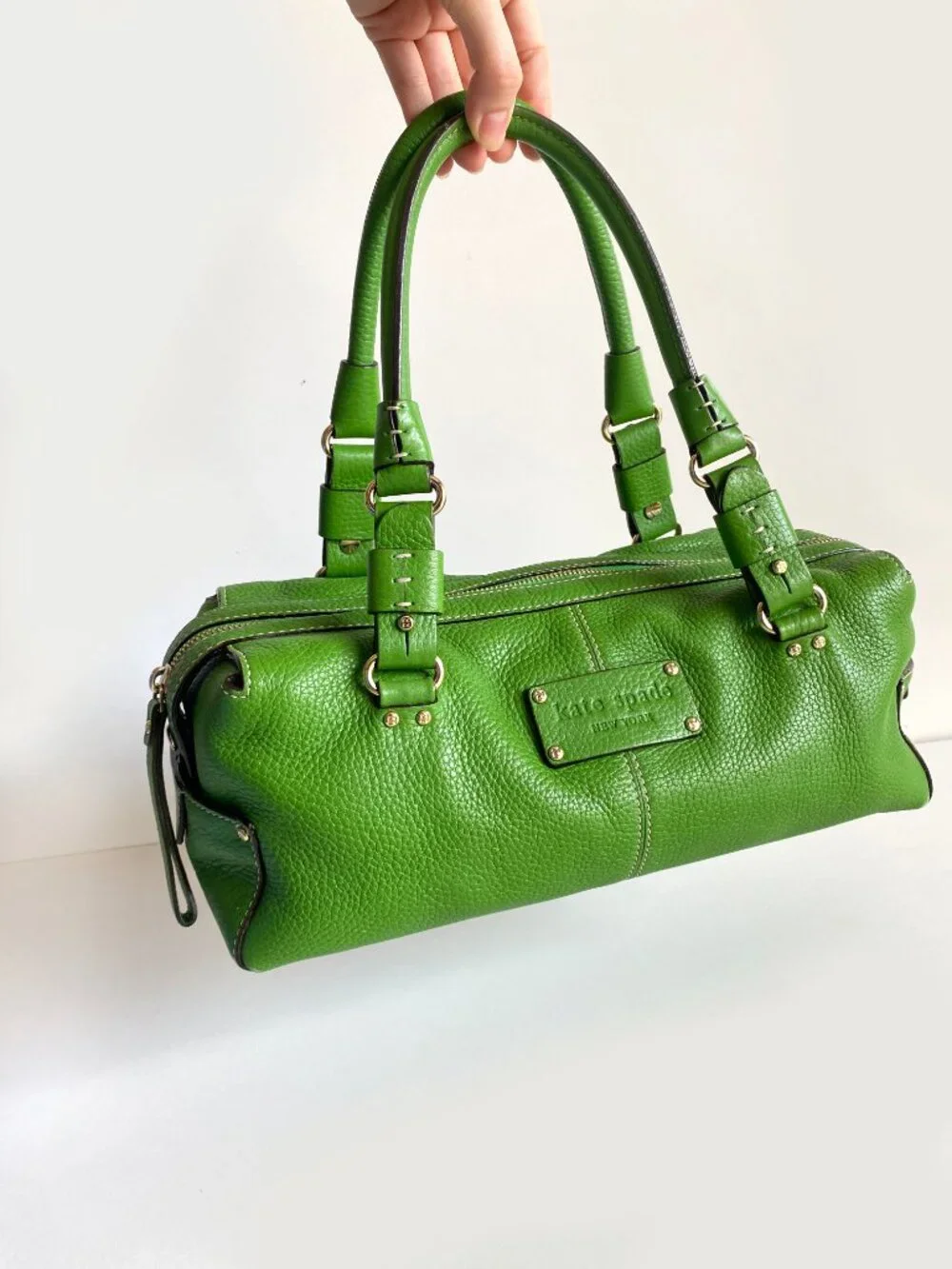 Kate Spade New York Green Leather Satchel Handbag Silver Hardware Y2K Vintage